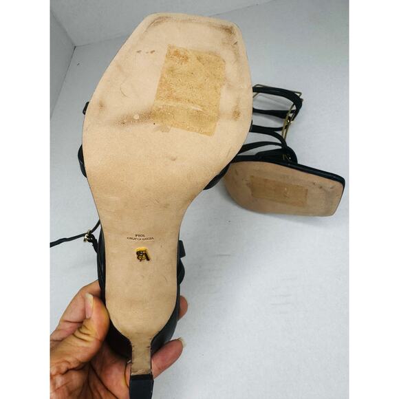 Veronica Beard Abriella Sandal Heel Strappy Ankle Black Leather Sandals Size 10m - Picture 7 of 10